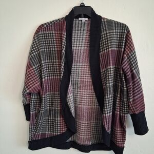 White Birch Plaid Cardigan in Black, Gray, and Red